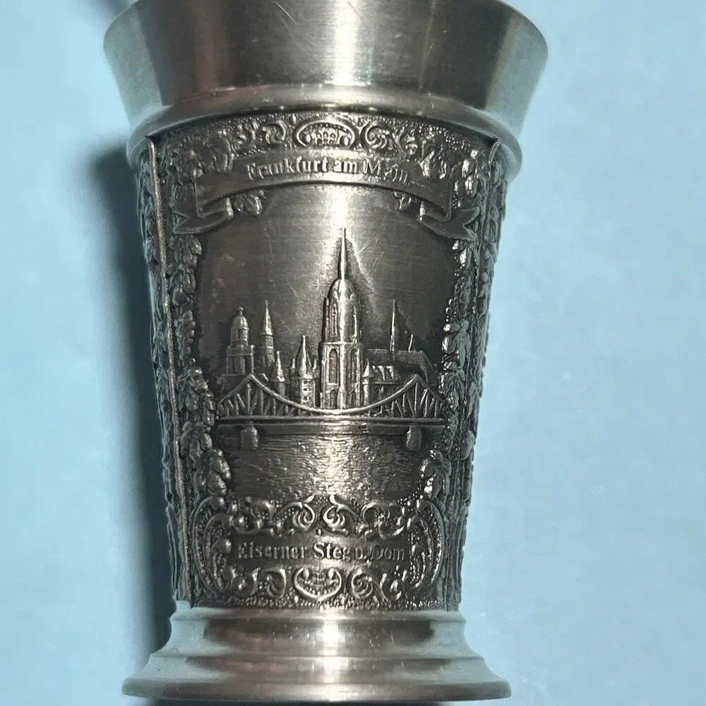 Zinn Becker Stuttgart 95% Pewter Shot, 3 scene Embossed Frankfurt Germany